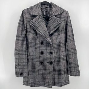 NY&Co. Women’s Double Breasted Pea Coat Gray Plaid Wool Blend 4